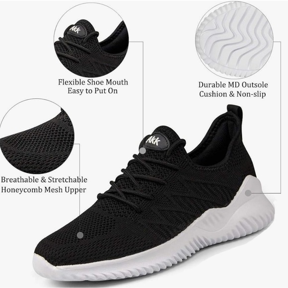 Womens BlackTennis Sneakers- Slip On Memory Foam‎ Lightweight - Picture 8 of 11